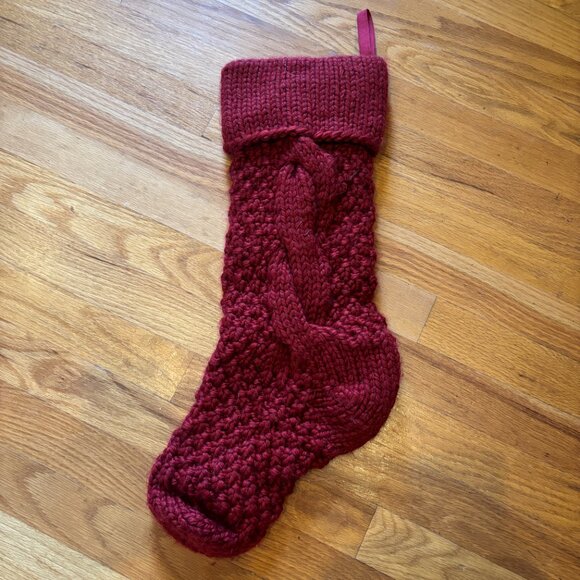Pottery Barn Red Cable Knit Wool Blend Christmas Stocking – One Size - Picture 3 of 4